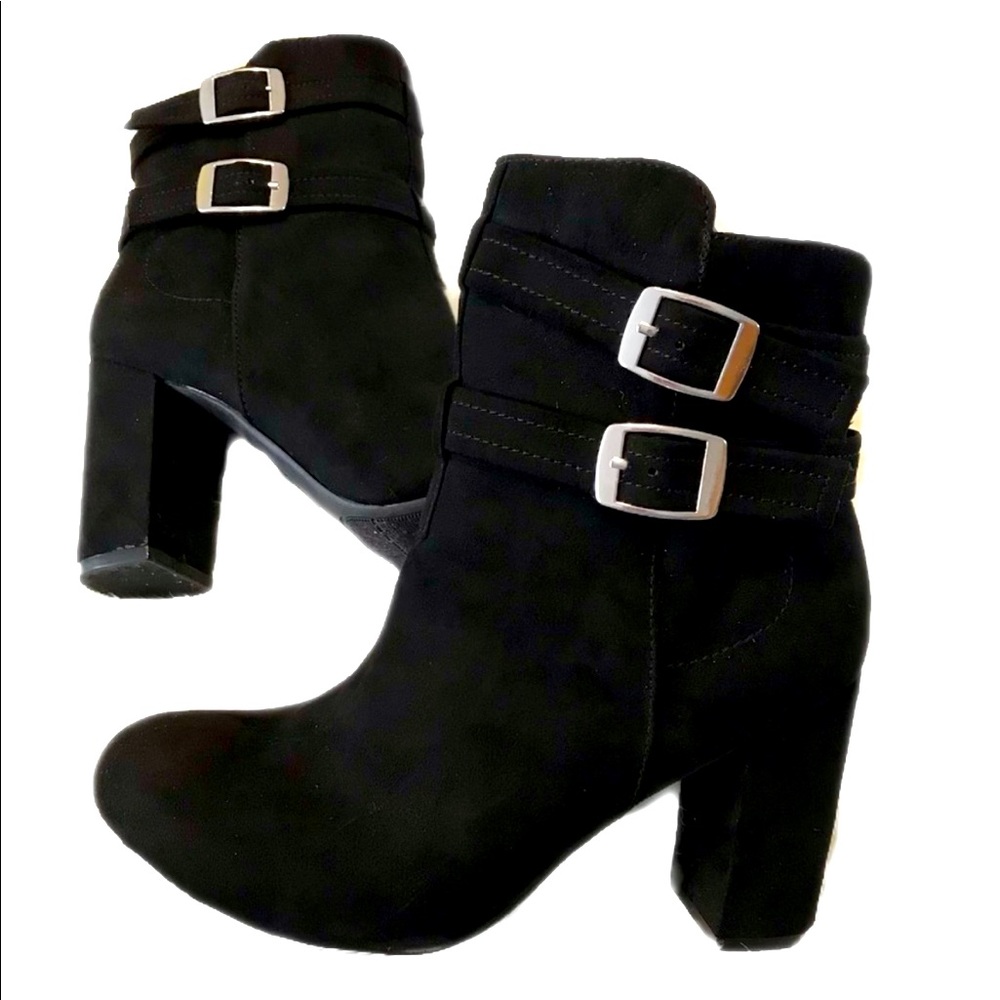 Suede booties chunky heel boots